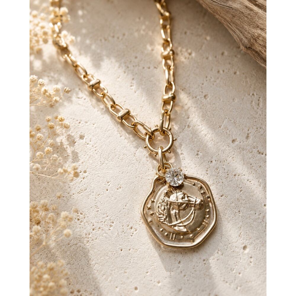 Matte Gold Horse Necklace • Equestrian Jewelry • Gift for Horse Lovers - Picture 3 of 10